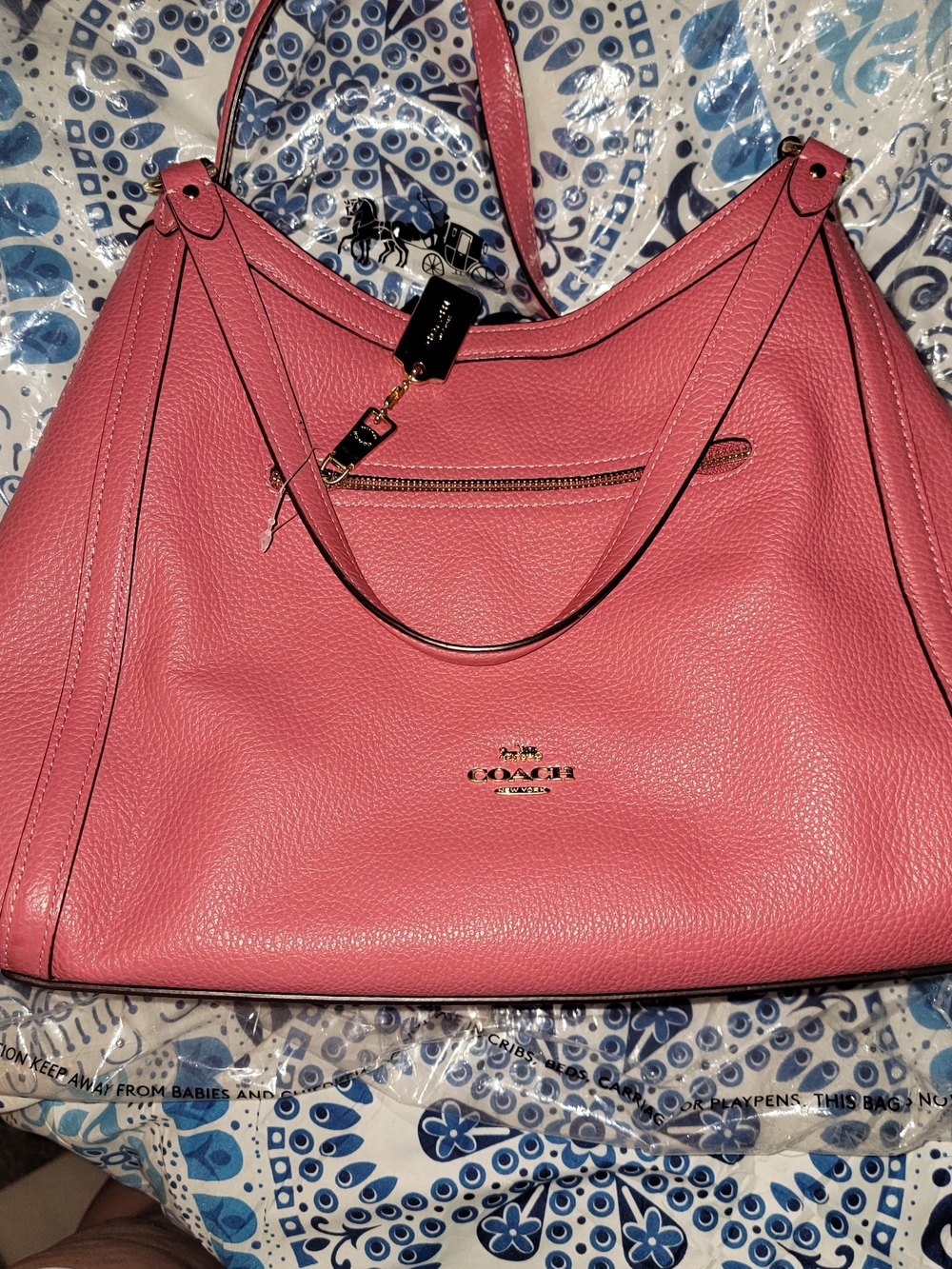 Coach Pebbled Leather Shoulder Bag in Rose Pink With Metal Hangtag attached